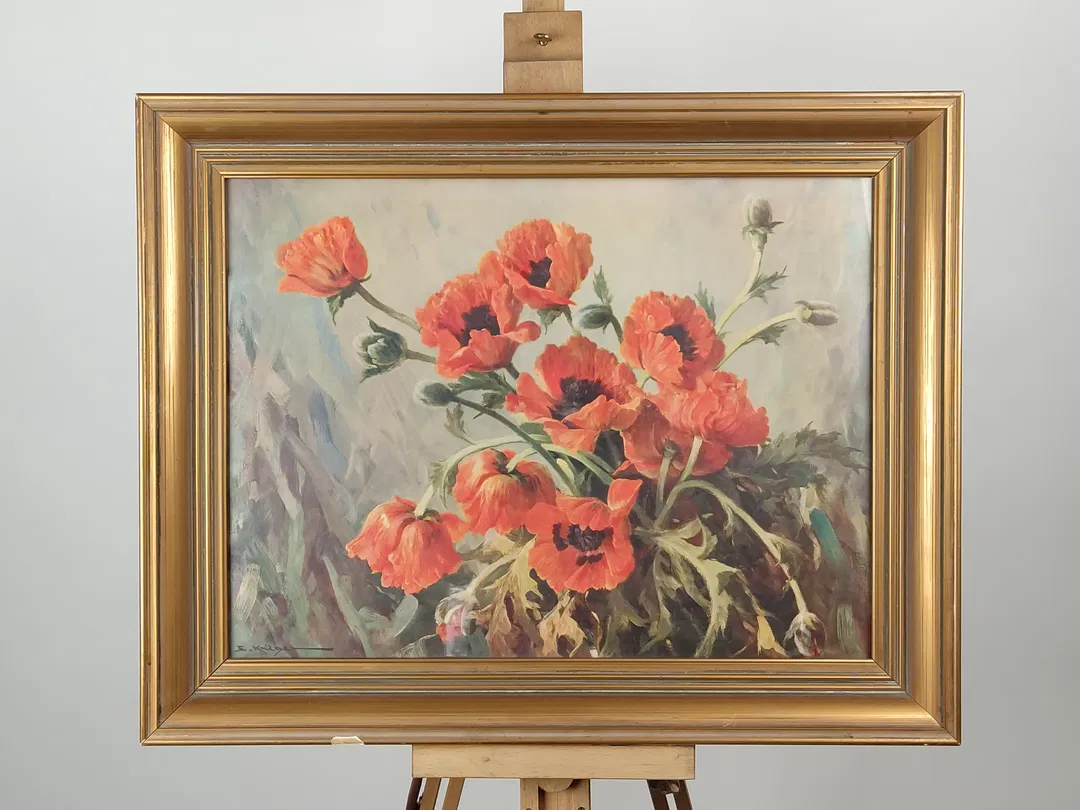 Roter Mohn signiert mit Erich Kruger / Holzrahmen / 57 x 72 cm - Bild 1