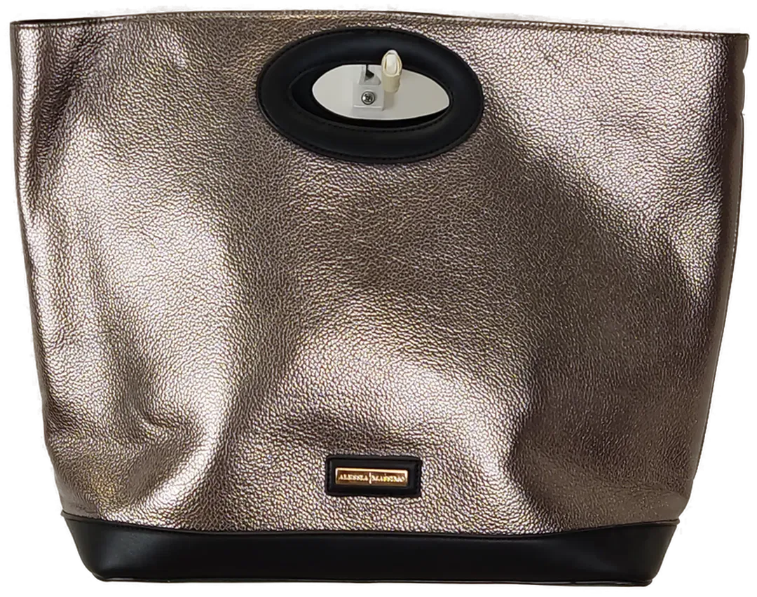 Ital. Edel-Shopper Metallic Silber, Tragegriff und Schulterriemen, kleines Innenfach - Bild 1