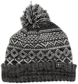 Haube "Musterstrick", gestrickt mit Bommel, grau/weiß – Vorschau 2