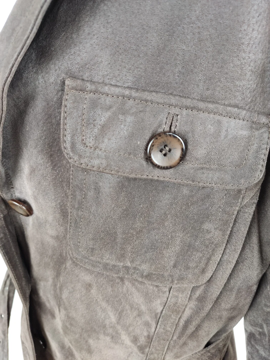 Echtlederjacke "Yessica"langarm mit Kragen, dunkelbraun mit Taschen und Gürtel, Größe 46 – Bild 3