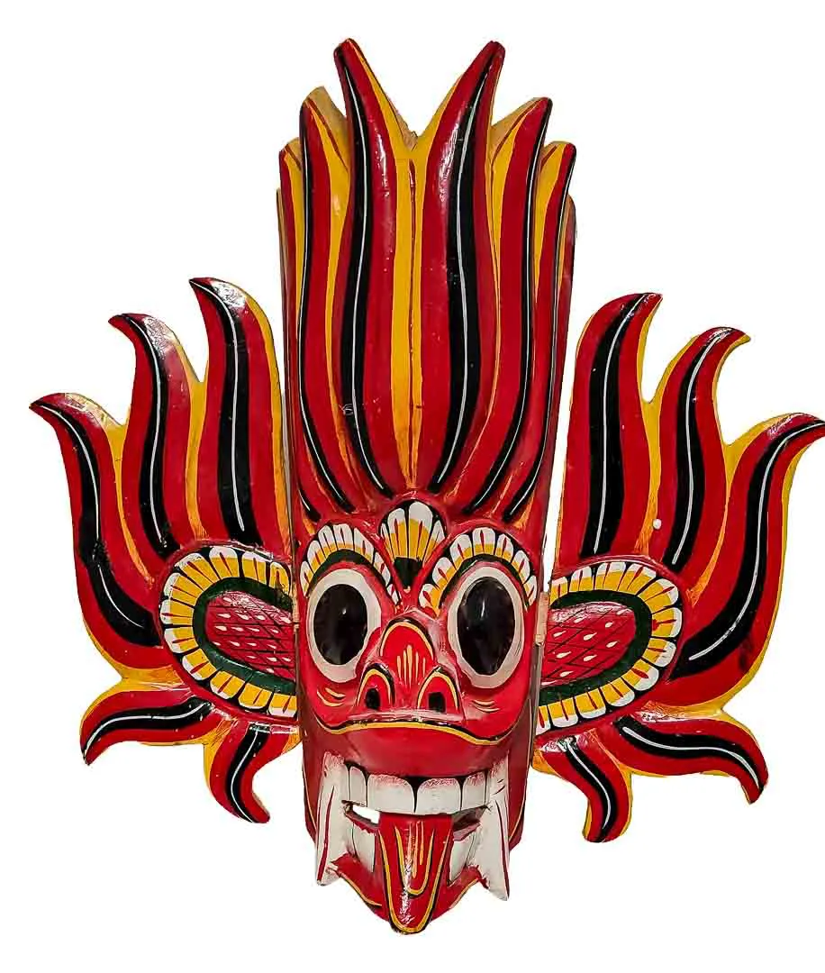 Gini Raksha Maske – Handgeschnitzte Sri Lanka Wandmaske Feuer 27x27 - Bild 1