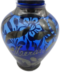 Venezianische Murano-Glaskunst-Vase, kobaltblau mit floraler Silberauflage und Schriftzug Meran, mundgeblasen, Höhe 11cm – Vorschau 4