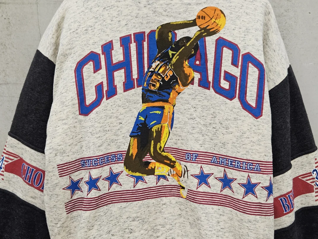 CHICAGO Herren 90´s Basketball Jacke, grau/rot meliert - Gr.L – Bild 4