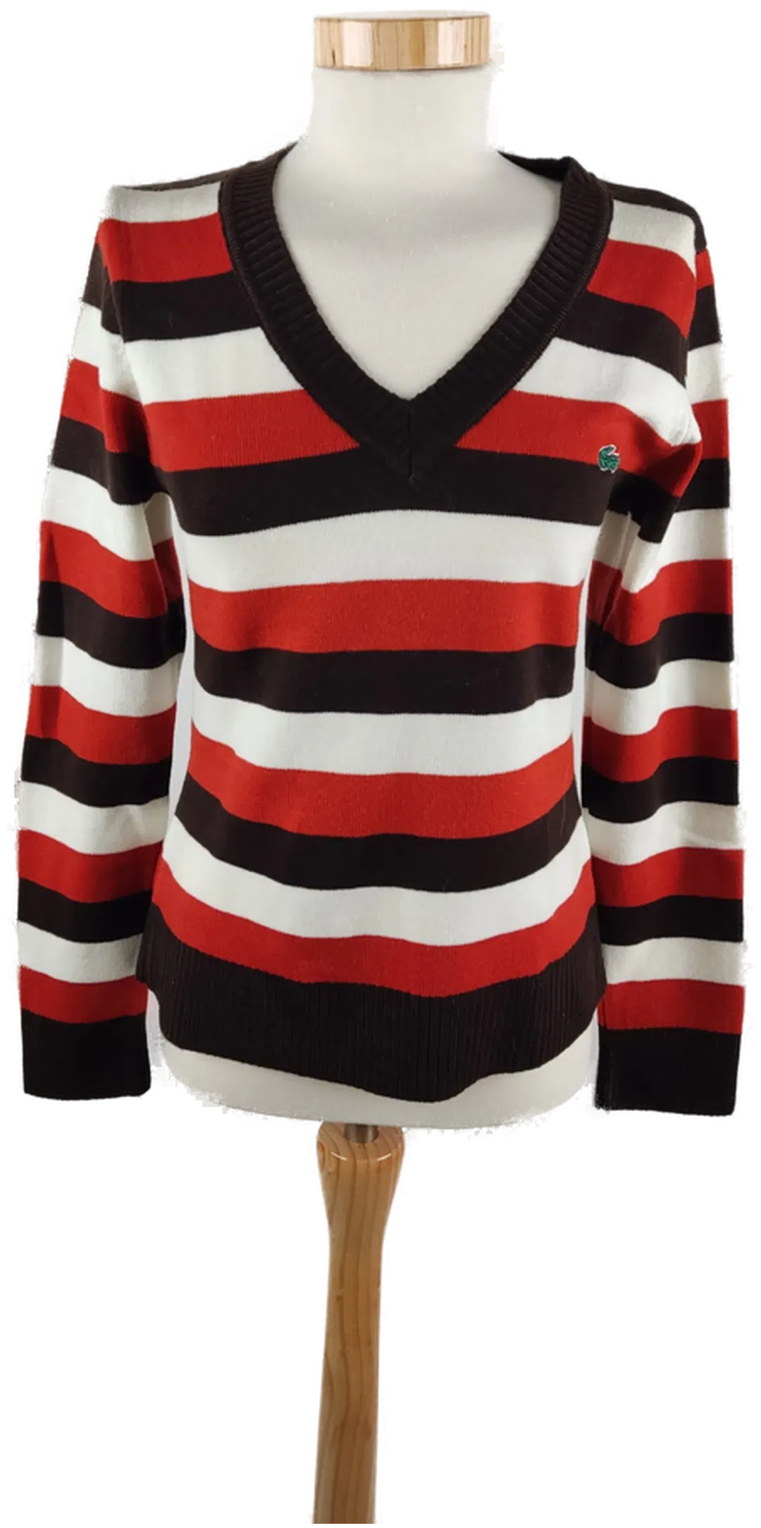 LACOSTE Damen Pullover mit V-Ausschnitt, bunt gestreift, Gr. 38 - Bild 1