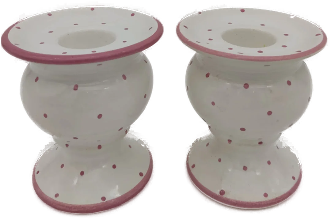 Gmundner Keramik Kerzenhalter Set (2 Stück) rosa Tupfen – Bild 3