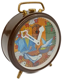 Vintage Wecker mit taubenfütterndem Mädchen Motiv
