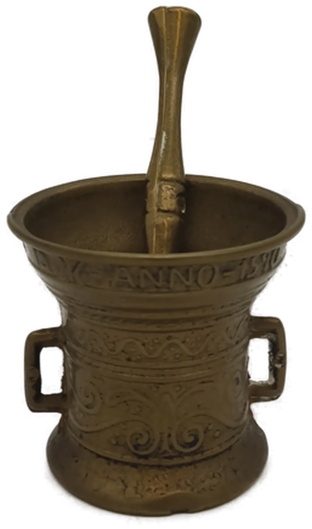 Antiker Mörser mit Stößel aus Messing, dekorativ & funktional, Mörser:  Höhe: ca. 7 cm  Breite (oben): ca. 8,5 cm - Bild 4