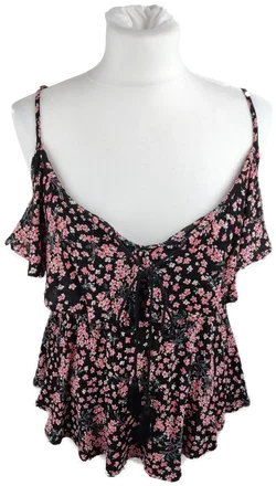Geblümtes Damen-Top S/36 Schwarz-Rosa | Sommerlaune – Vorschau 1