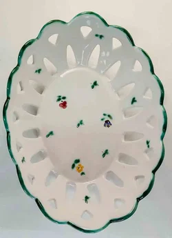 Gmundner Keramik Obstschale Durchbruch Streublume Grünrand 25,5x19 cm - Bild 2