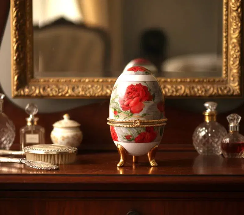 Porzellan Deko-Ei – Schmuckdose mit Rosenmotiv, ca. 10 cm - Bild 4