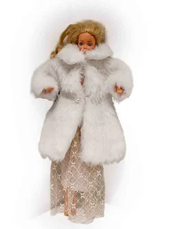 Vintage Barbie-Puppe mit weißem Pelzmantel und Spitzenkleid ca 30 cm – Vorschau 2