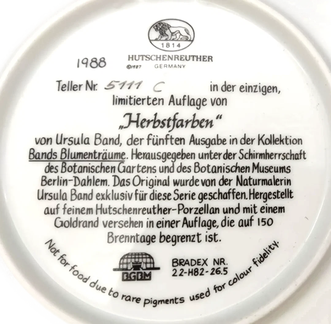 Hutschenreuther Sammelteller 1988 - „Herbstfarben“ von Ursula Band (Teller 5111 C) – Bild 3