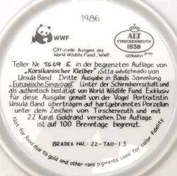 Hutschenreuther Sammelteller 1986 - „Korsikanischer Kleiber“ von Ursula Band (Teller 1629 E) - Bild 3