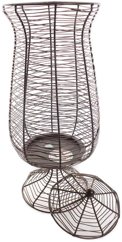 Großer Drahtkorb mit Deckel auf Fuß – Höhe ca. 45 cm, Metallgeflecht - Bild 2