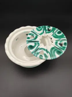 Gmundner Keramik Teelichthalter mit Herzmuster grüngeflammt - Bild 3