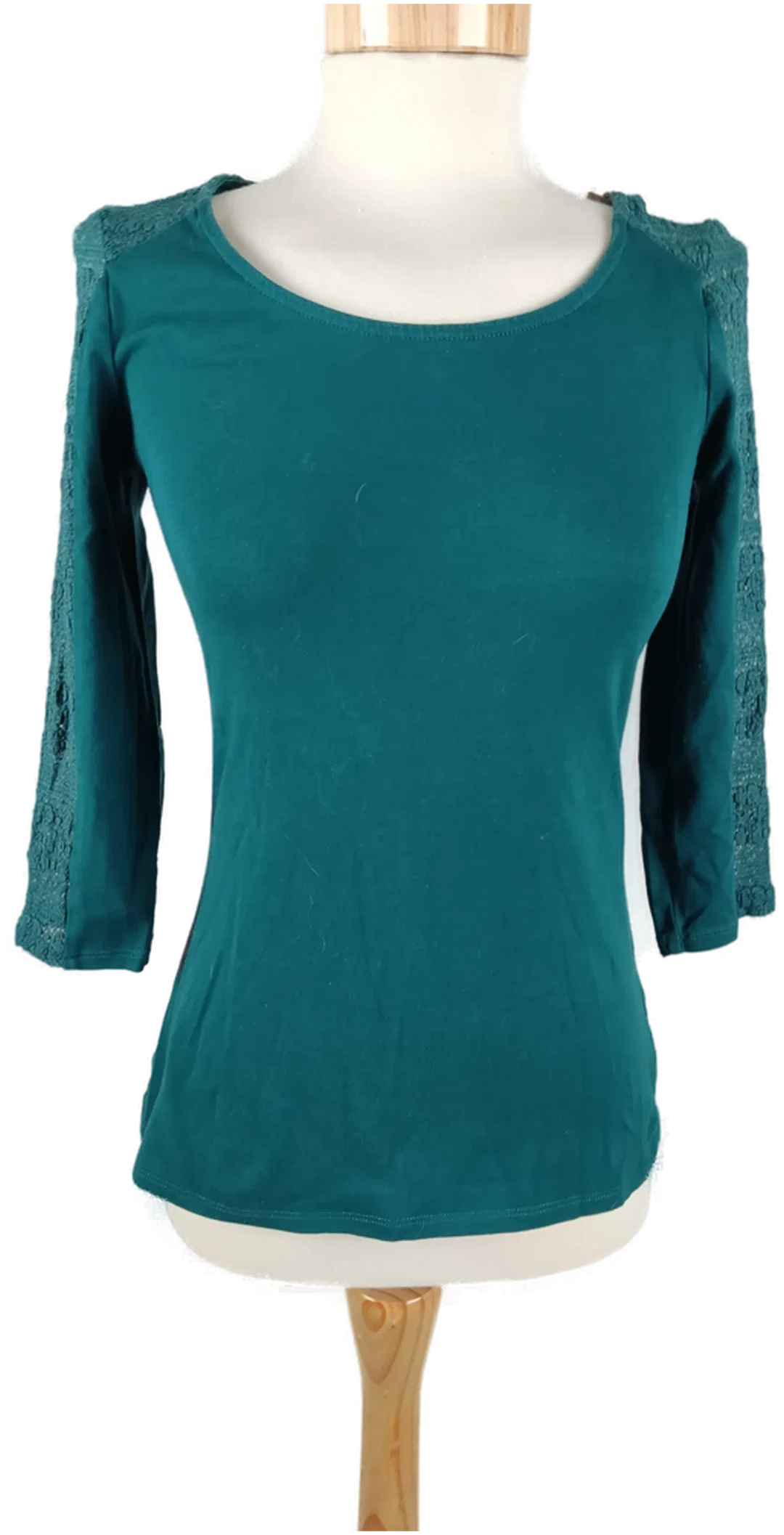 Damen Shirt mit 3/4 Arm, Spitzendetails, Petrol, Gr. S - Bild 1
