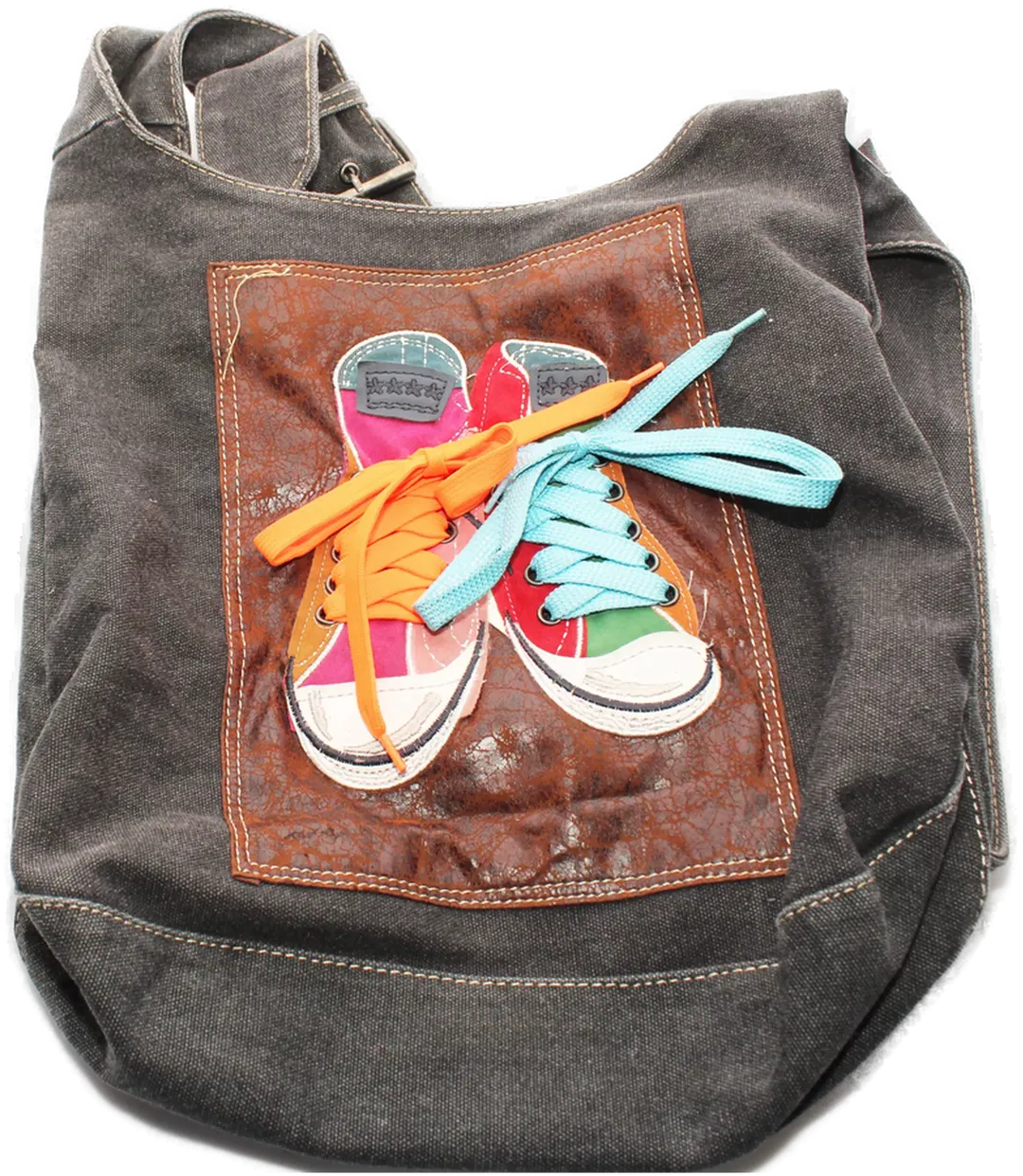 Canvas Umhängetasche Modell Viktorya – Sneaker Motiv, Jeansgrau, verstellbar - Bild 4