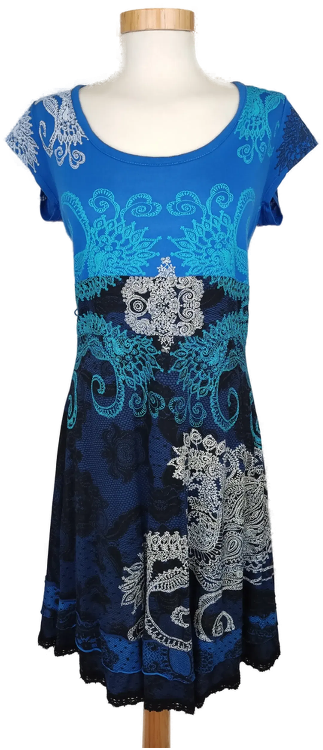 Desigual Damen Kleid blau/schwarz/weiß gemustert - XL/44 - Bild 1