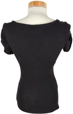 T-Shirt "H&M", kurzarm mit Rundausschnitt und Knopfleiste, schwarz, Größe XS – Vorschau 3