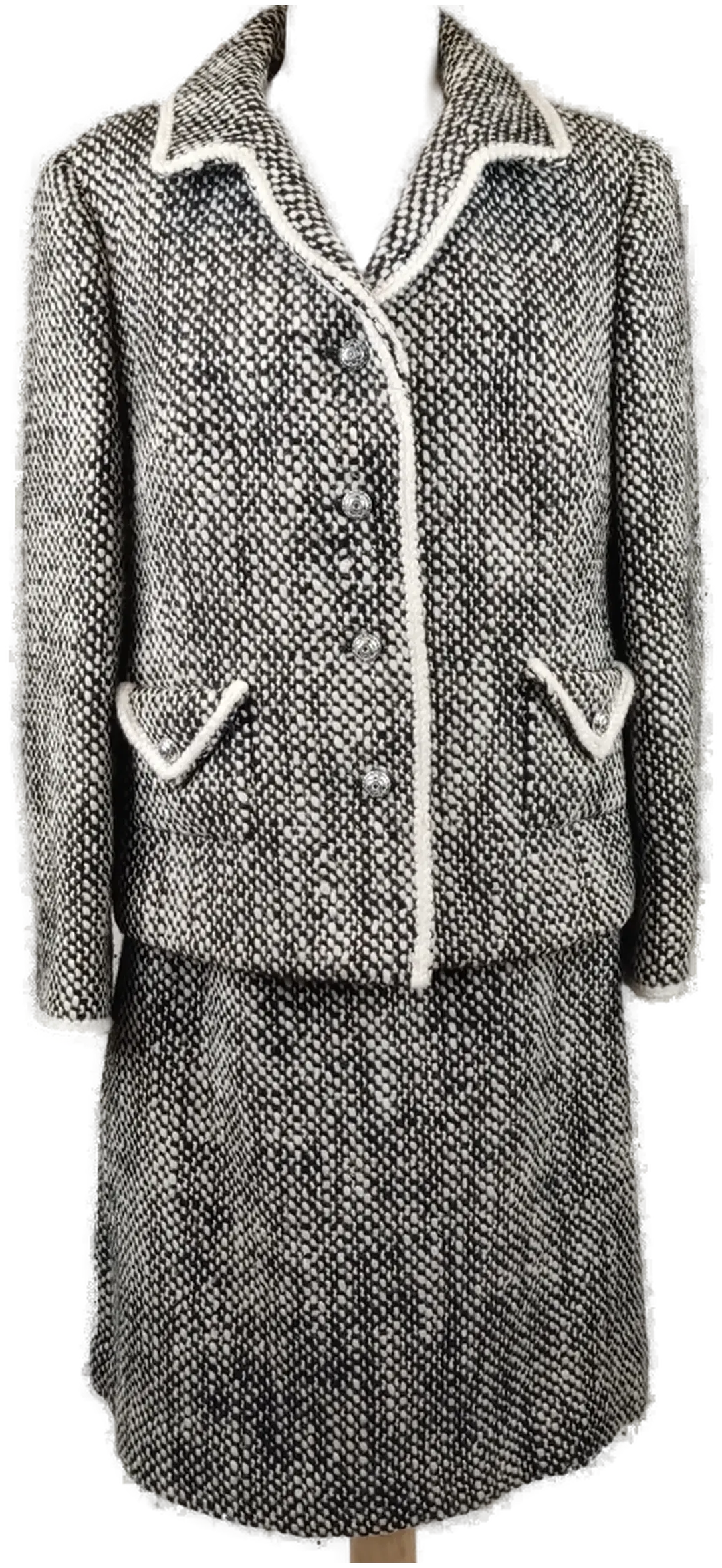 Vintage Damenkostüm aus reiner Wolle schwarz-weiß gemustert - M/38 - Bild 1