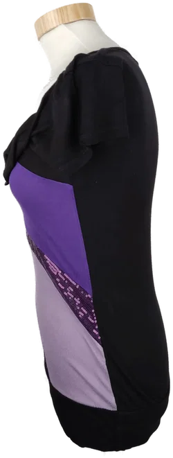 T-Shirt "Amisu", kurzarm mit Wasserfallausschnitt, schwarz/lila mit Pailletten, Größe XS – Vorschau 3