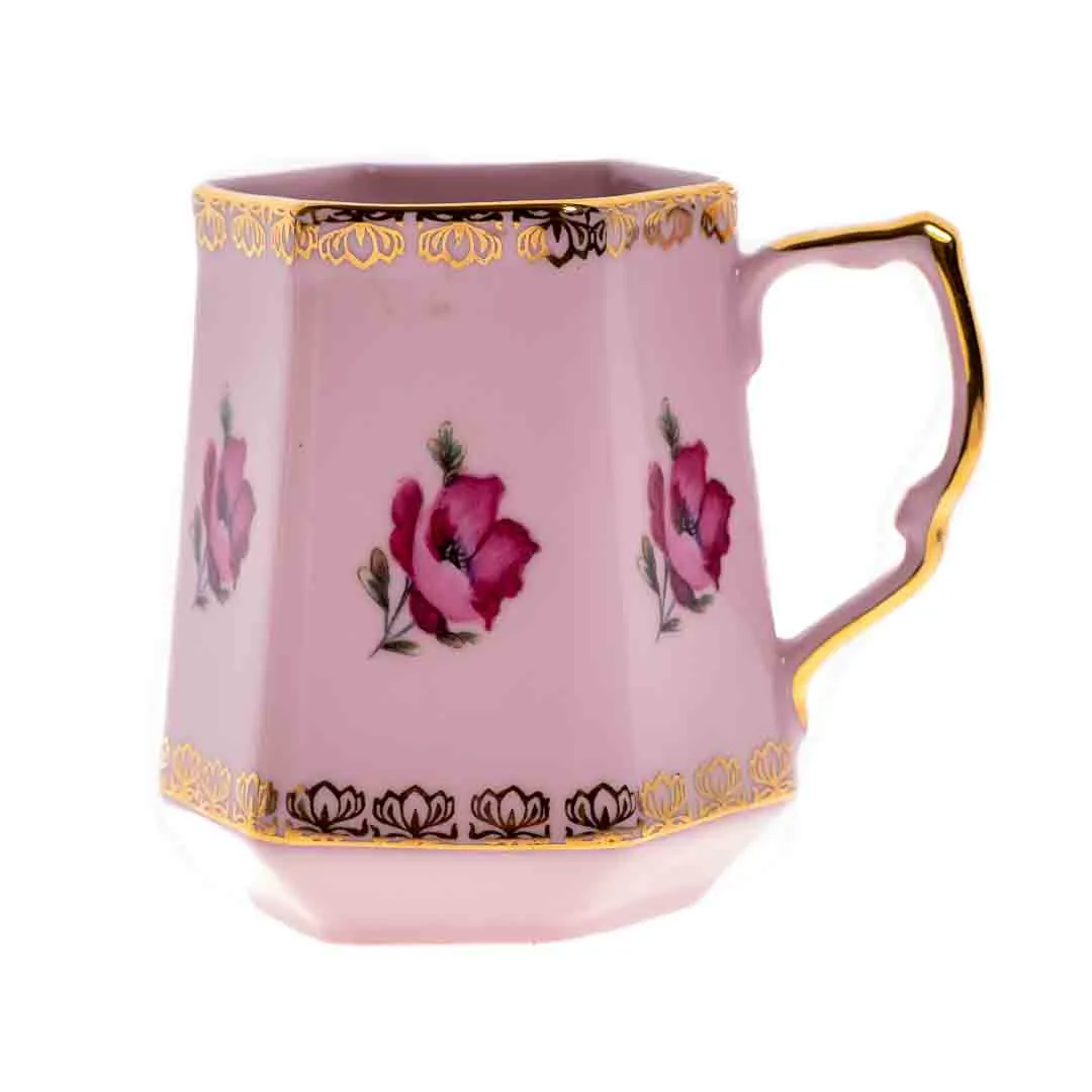 Vintage Porzellan Tasse mit floralem Muster in rosa-gold, Höhe 9cm - Bild 1