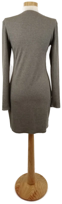 Damen Langarm Shirtkleid Feinripp mit Zipp, Grau, Gr. M - Bild 3