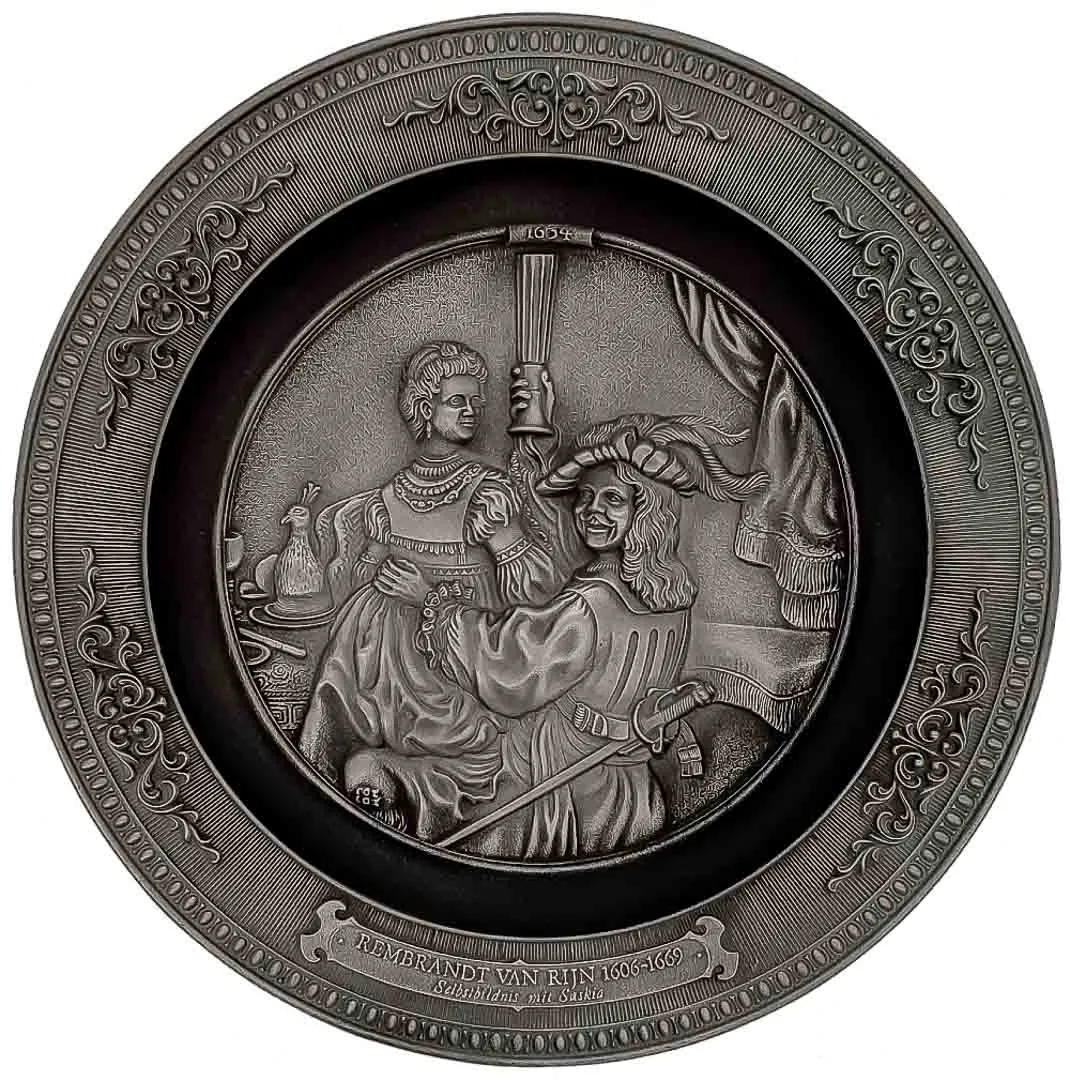 Vintage Wandteller / Dekoteller aus Zinn: Rembrandt van Rijn 1606-1669 