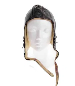 Pilotenmütze Antike Oldtimer Fliegerhaube aus Leder und Wolle in dunkelbraun - Bild 2