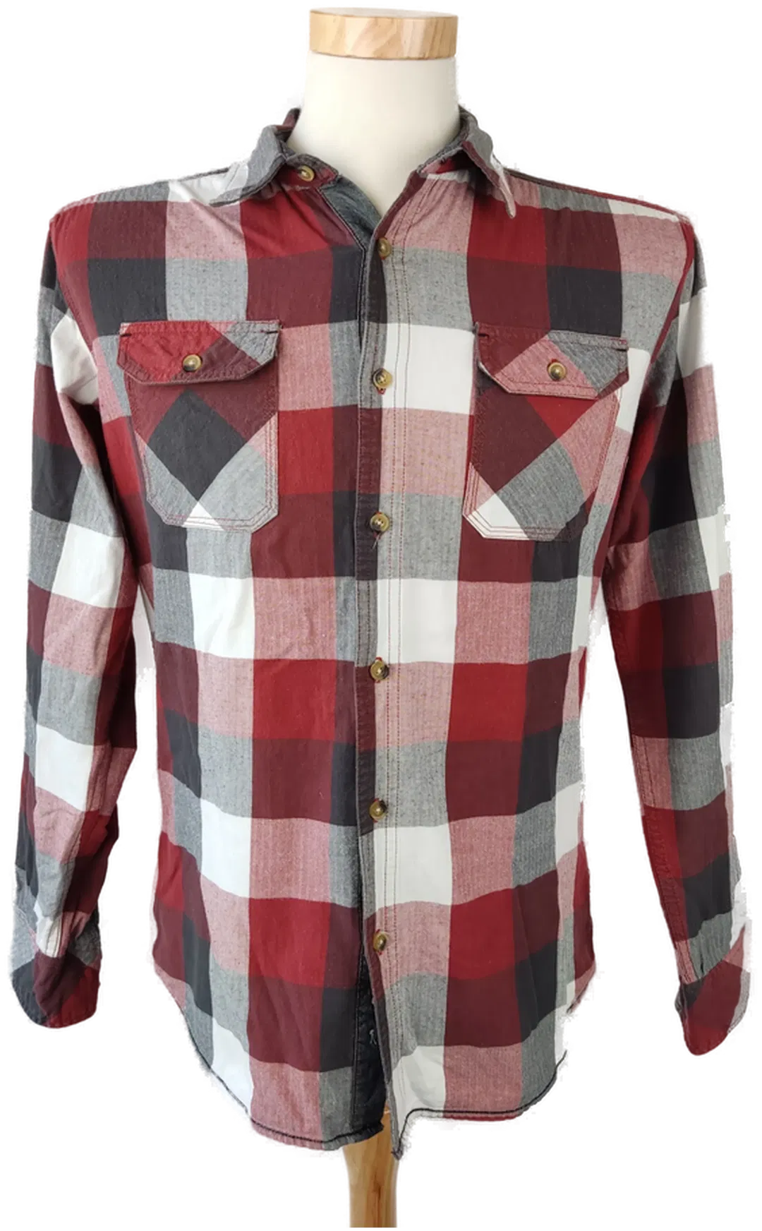 Shine Fashion Herrenhemd rot, schwarz kariert - Gr. M  - Bild 1