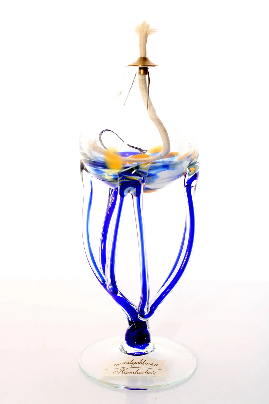 Mundgeblasene Glasöl-Lampe – Handarbeit mit blauem Glasdekor – Bild 2