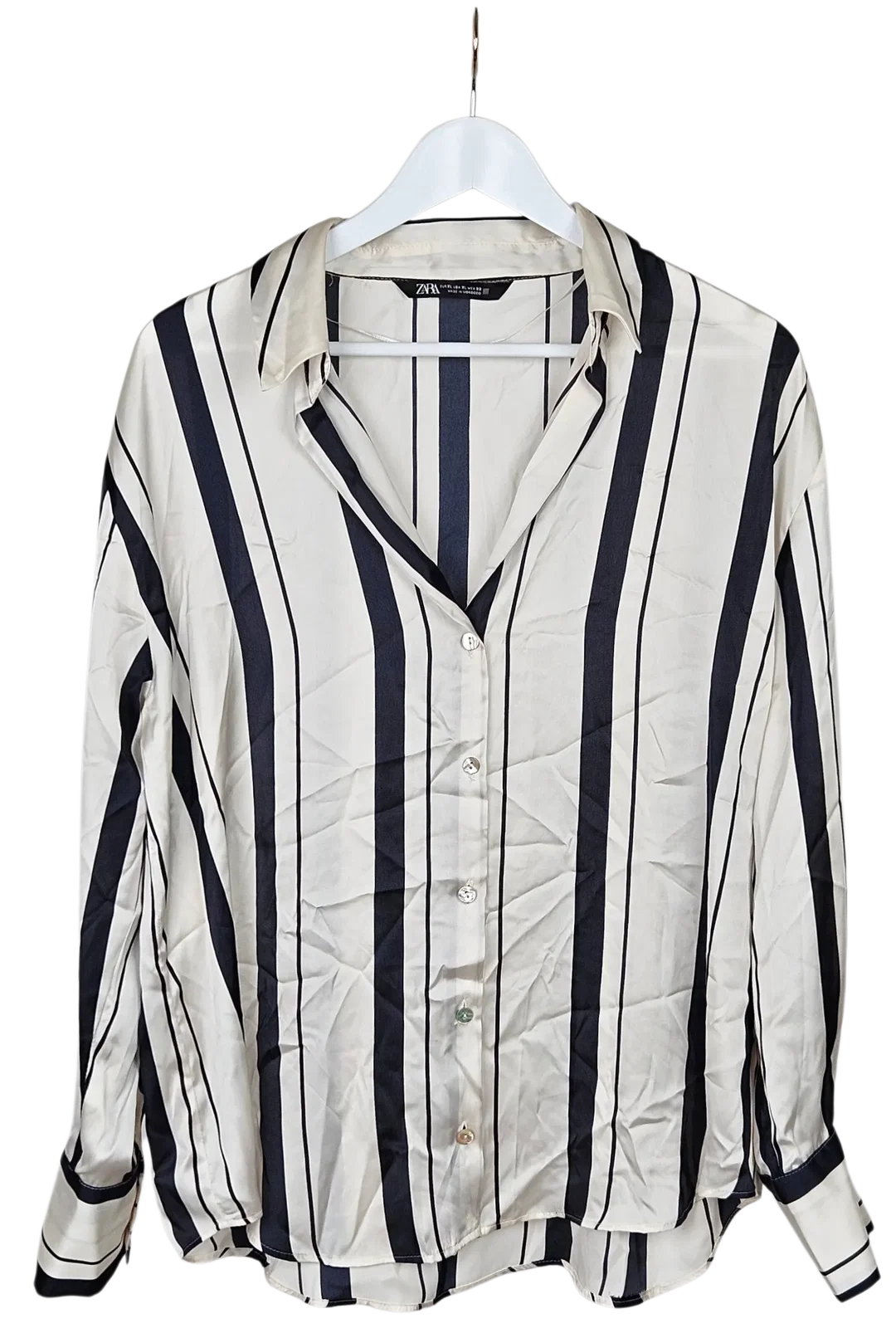 ZARA Damen Bluse mit Streifen, weiß - Gr. XL – Bild 1