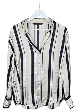 ZARA Damen Bluse mit Streifen, weiß - Gr. XL - Bild 1