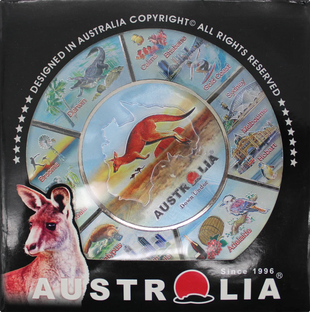 Australien Souvenirteller Ø 15 cm – Motiv „Down Under“ mit Städten & Tieren, farbig – Bild 4