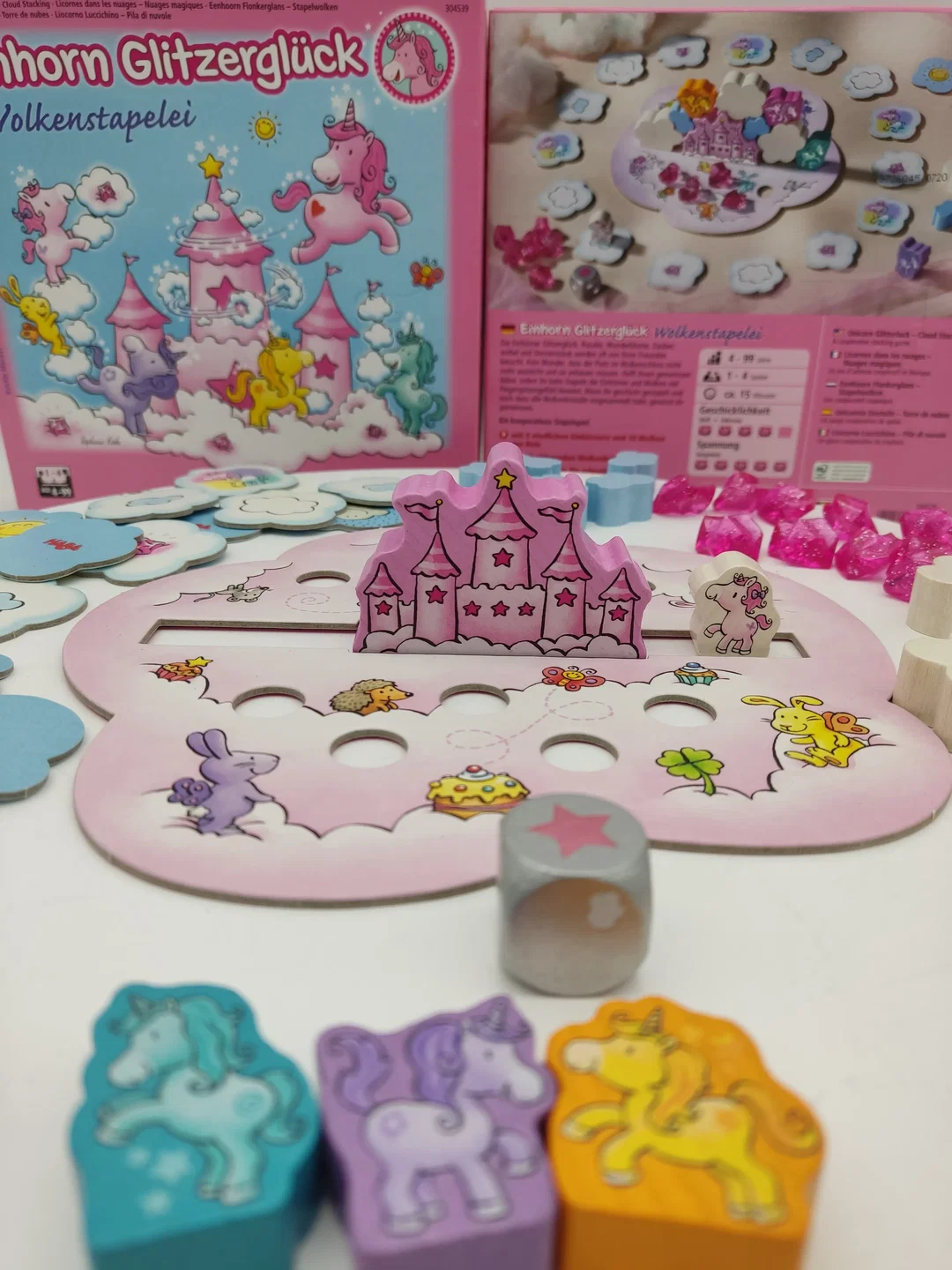 HABA Einhorn Glitzerglück Wolkenstapelei (Ab 4) | Kooperatives Stapelspiel – Bild 3