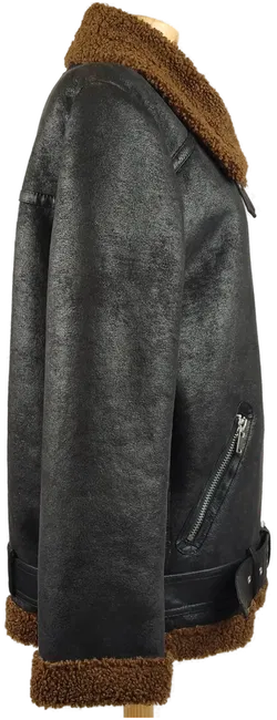 Zara Damen Kunstlederbikerjacke schwarz mit braunem Innenfell - M/38 - Bild 3