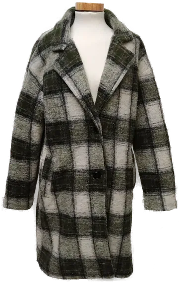 LCW Casual Outerware Damenmantel mit Wollanteil in olivgrün-weiß kariert, Größe 38 - Bild 1