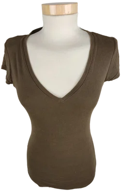 T-Shirt "Tally Basic", kurzarm mit V-Ausschnitt, braun, Größe S – Vorschau 1