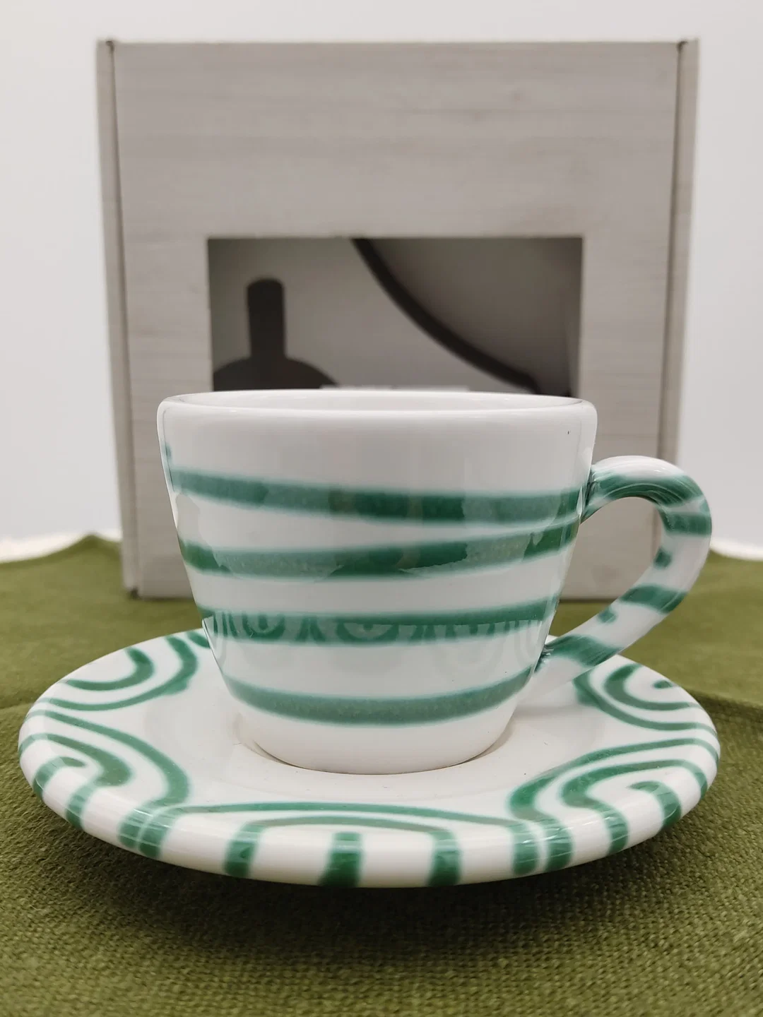 Gmundner Keramik Espresso-Set Grün Geflammt | Geschenkbox – Bild 1