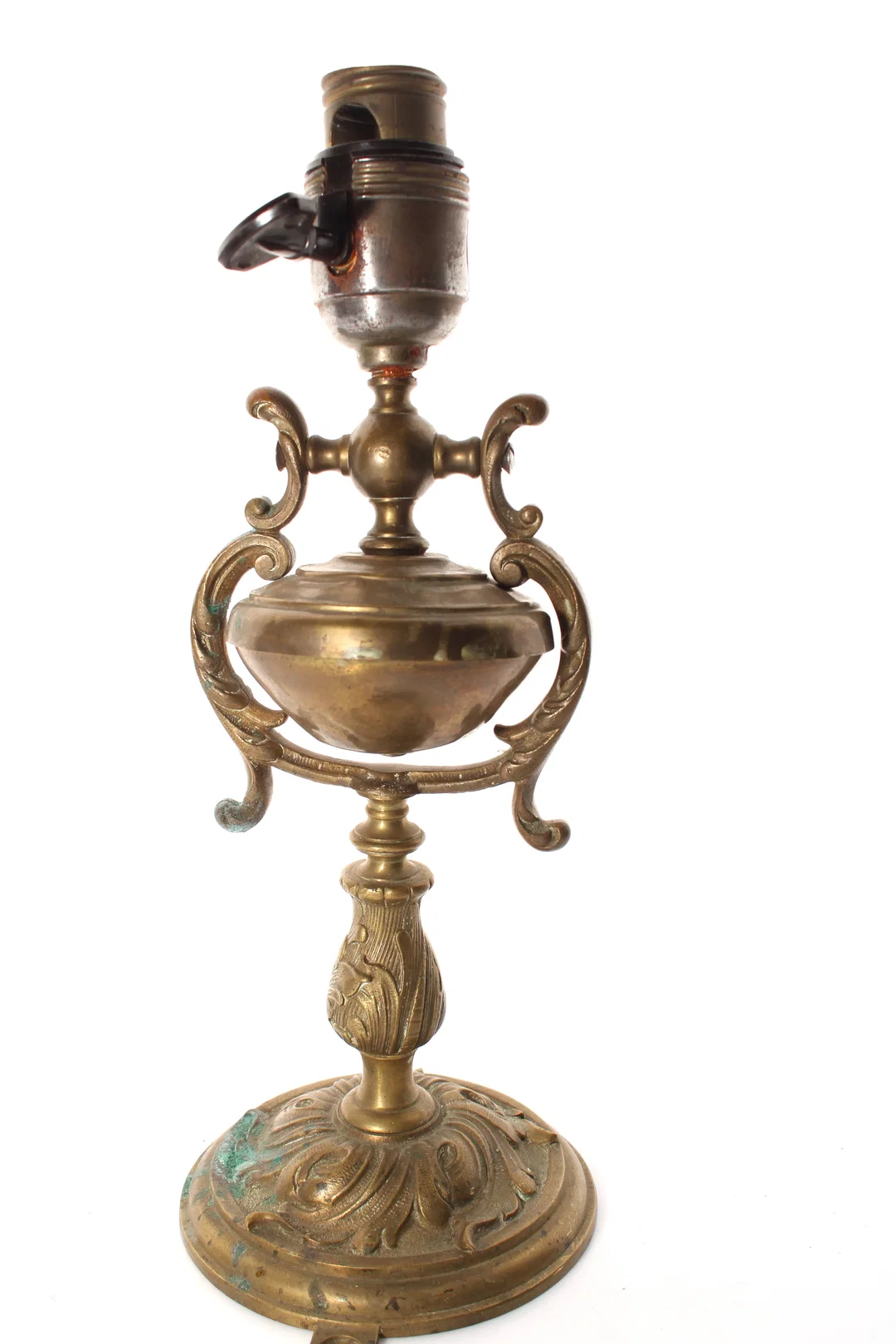 Vintage': Antiker Messing Lampenfuß – ca. 28 cm, Jugendstil / Barock Stil – dekorativ, patiniert – Bild 2