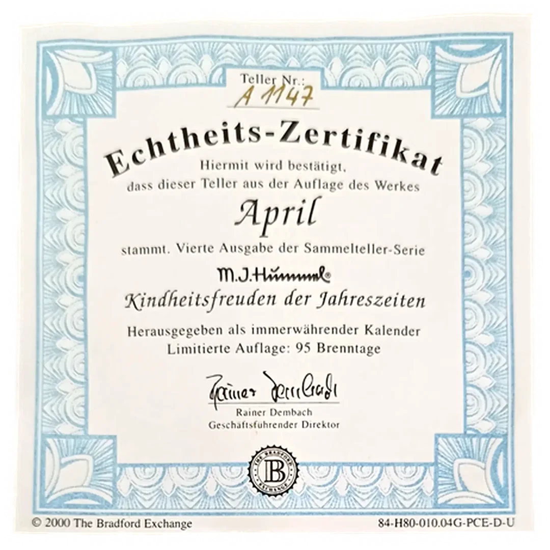 Sammelteller „Kindheitsfreuden der Jahreszeiten“ von M.I. Hummel  April (Teller A 1147) – Bild 3