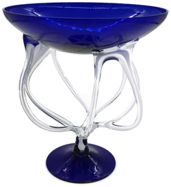 Fadenfuß Glasschale kobaltblau mundgeblasen Höhe ca 28cm Breite ca 25,5cm - Bild 1