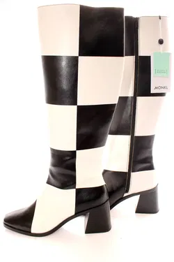 MONKI Damen Stiefel Größe 40 – Schwarz/Weiß Check Muster – PETA Vegan – Absatz 6,5 cm - Bild 2