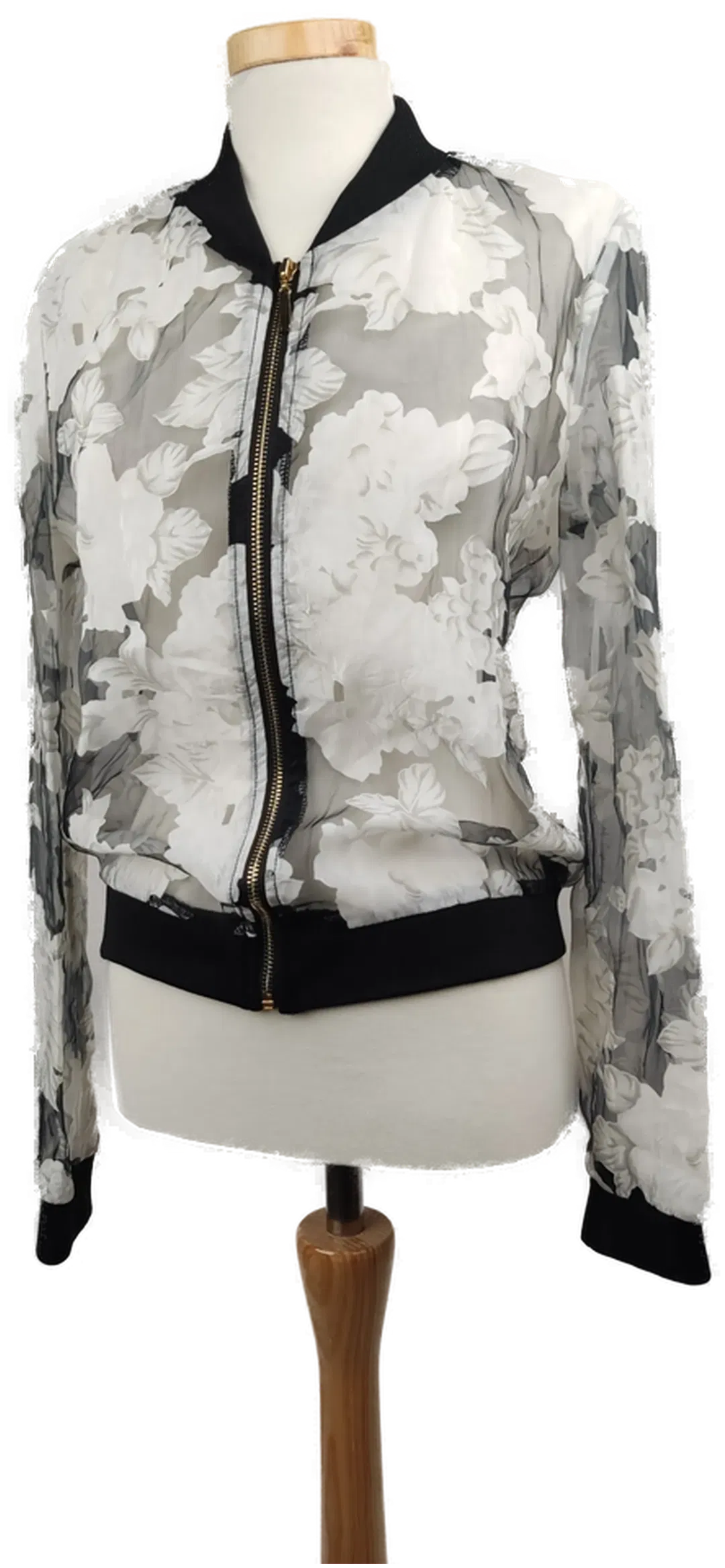 Lucy Paris Damen Bomberjacke transparent mit weissen Blumen - S/36 - Bild 4