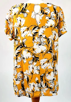 ICHI Damen Blusenshirt kurzärmlig gelb mit Blumenmuster - Gr. M/38 - Bild 2