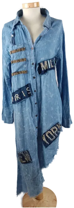 Asymmetrisches Langes Damenkleid in Jeansoptik, Langarm mit Aufnähern, Gr. L - Bild 1