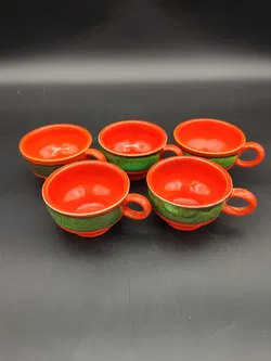 21-tlg. Spanisches Kaffee-/Teeservice orange-grün der Marke Zell - Bild 10