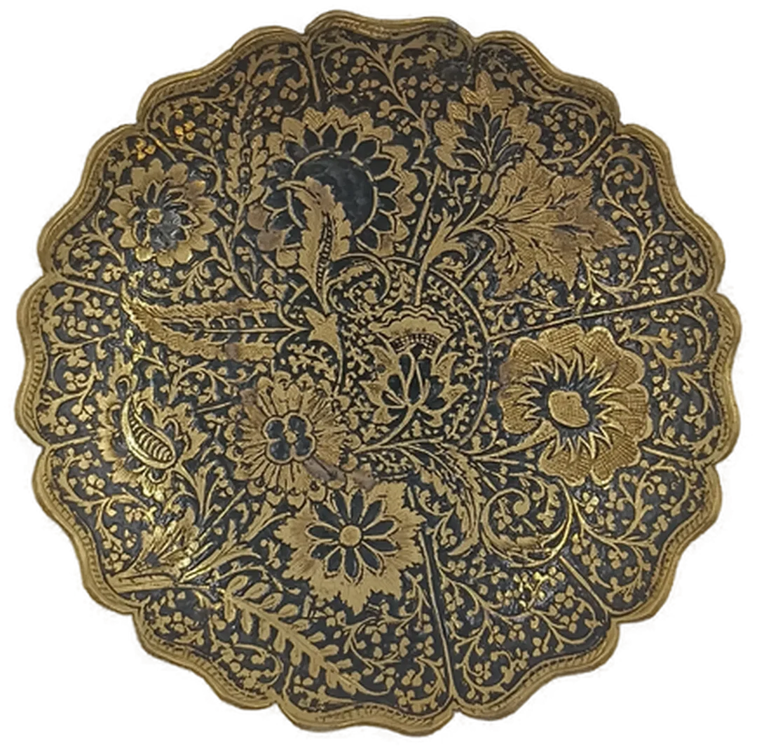 Vintage Messing-Teller mit floralem Gravur-Design – Bild 2