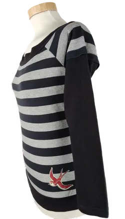 T-Shirt 'King Kerosin', 3/4 Arm mit Rundhalsausschnitt, grau/schwarz gestreift, Größe S - Bild 2