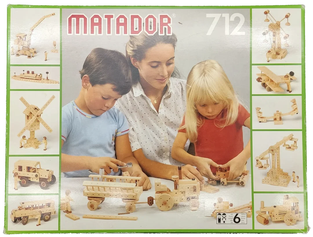 Matador 712 Holzbaukasten Vintage 1980er Baukasten Holzspielzeug Klassiker – Bild 2